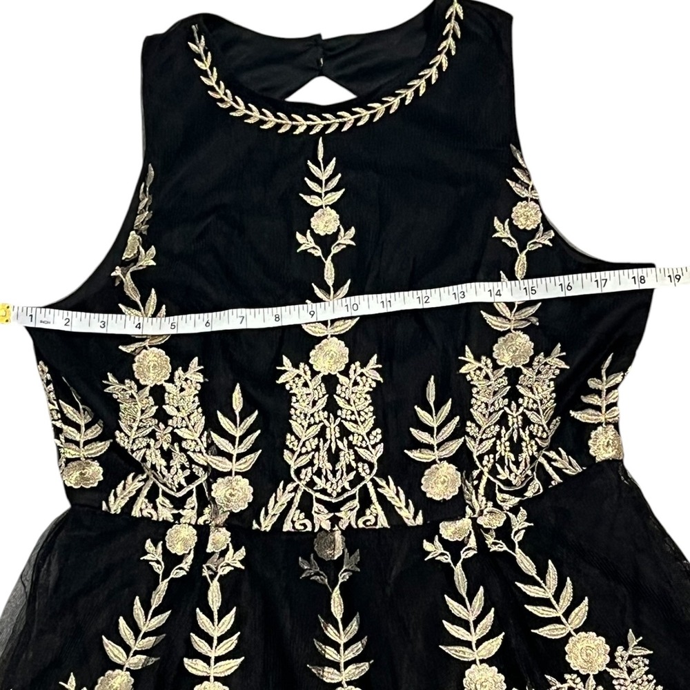 NWT Altar'd State Black Gold Embroidered Mini Dress L Fit & Flare Party - Picture 9 of 10